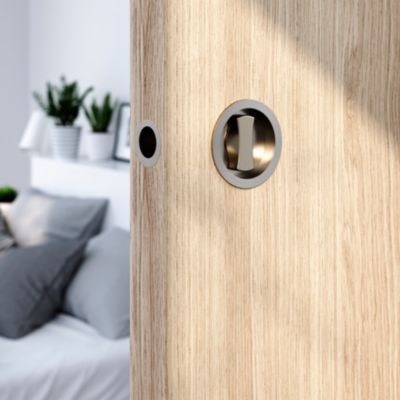 Galandage rond à visser à condamnation GoodHome Minzh effet nickel satin gris Ø55mm