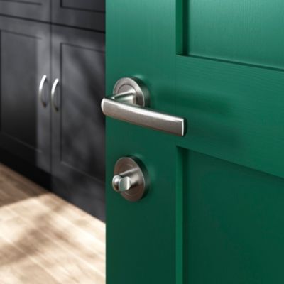 Ensemble poignée sur rosace Incurvé à visser GoodHome Primel effet nickel satin gris Ø52mm