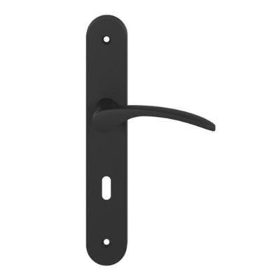 Ensemble poignée sur plaque rond serrure GoodHome Beare effet nickel mat noir L.110.5mm x l.40mm ent