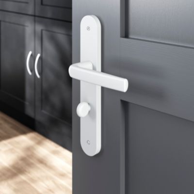 Ensemble poignée sur plaque Incurvé à condamnation GoodHome Primel mat blanc L.126mm x l.40mm entrax