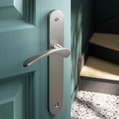 Lot 3 ensembles poignée sur plaque rond GoodHome Beare effet nickel satin gris L.110.5mm x l.45mm en