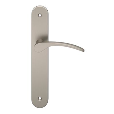 Ensemble poignée sur plaque rond GoodHome Beare effet nickel satin gris L.110.5mm x l.40mm entraxe 1