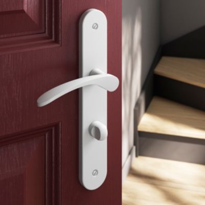 Ensemble poignée sur plaque rond à condamnation GoodHome Beare mat blanc L.110.5mm x l.40mm entraxe 