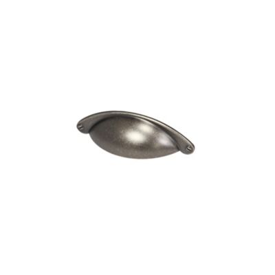 Poignée de meuble demi-ronde Rohan effet étain satin gris l.104mm x l.30mm x H. 26mm entraxe 64mm