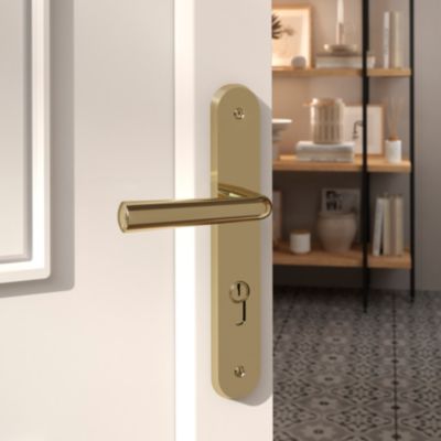 Ensemble poignée sur plaque rondcylindre GoodHome Tudy effet laiton brillant doré L.119mm x l.41mm e