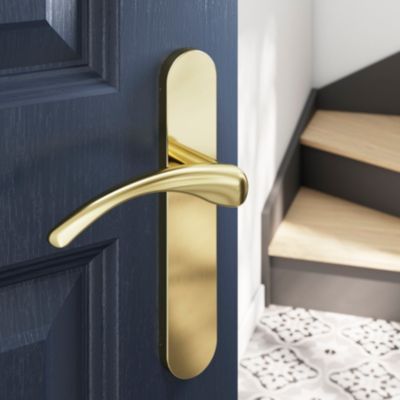 Ensemble poignée sur plaque rond GoodHome Ruis effet laiton doré L.138.5mm x l.42mm entraxe 165-195m