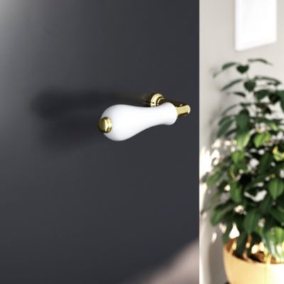 Poignée sur rosace incurvé GoodHome porcelaine Arzhal blanc et or L.130mm x l.42mm