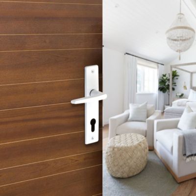 Ensemble poignée sur plaque cylindre rectangulaire Colan satin blanc L.106mm x l.39.8mm entraxe 165m