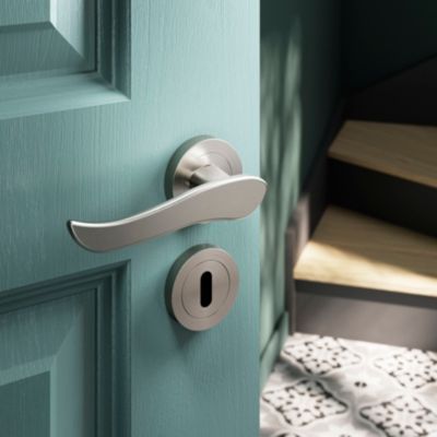 Ensemble poignée sur rosace rond à visser GoodHome Armel effet nickel satin gris Ø50mm