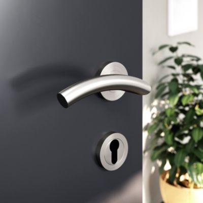 Rosace de fonction rond à visser cylindre GoodHome Duod effet nickel satin gris Ø50mm
