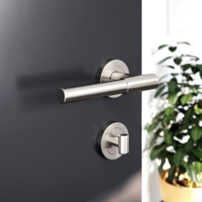 Ensemble poignée sur rosace rond à visser GoodHome Hezo aluminium effet nickel satin gris Ø50mm