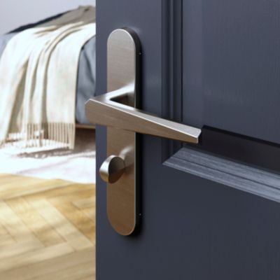 Ensemble poignée sur plaque rond à condamnation GoodHome Keri effet nickel satin gris L.140mm x l.42