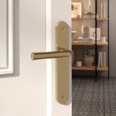 Ensemble poignée sur plaque rond GoodHome Tudy effet laiton brillant doré L.119mm x l.41mm entraxe 1