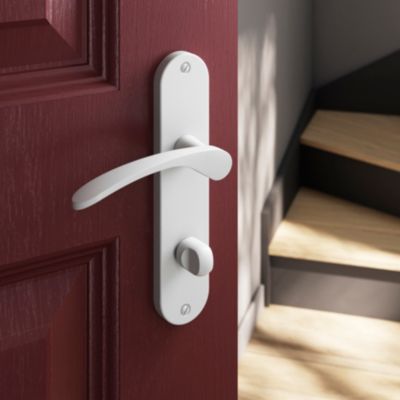 Ensemble poignée sur plaque rond à condamnation GoodHome Beare mat blanc L.110.5mm x l.40mm entraxe 