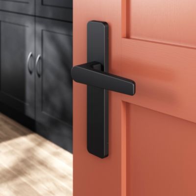 Ensemble poignée sur plaque rectangulaire GoodHome Kerver effet nickel mat noir L.128mm x l.42mm ent