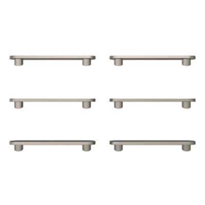 Lot 6 poignées de meuble arrondi GoodHome Minzh aluminium effet nickel satin gris l.121mm x l.25mm x