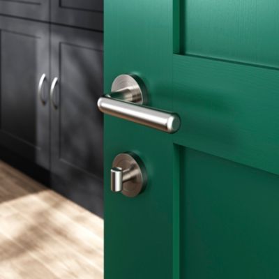 Ensemble poignée sur rosace rond à visser GoodHome Dizel effet nickel satin gris Ø50mm