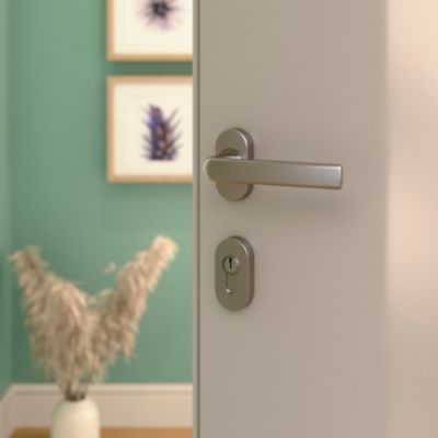 Ensemble poignée sur rosace Incurvé à visser GoodHome Primel effet nickel satin gris chromé