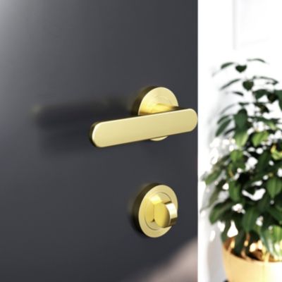 Ensemble poignée sur rosace rond à visser GoodHome Minzh effet laiton satin or Ø50mm