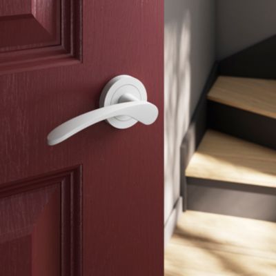 Ensemble poignée sur rosace rond à visser GoodHome Beare mat blanc Ø50mm