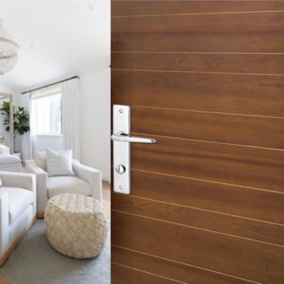 Ensemble poignée sur plaque rectangulaire à condamnation Colan effet chromé brillant gris L.106mm x 