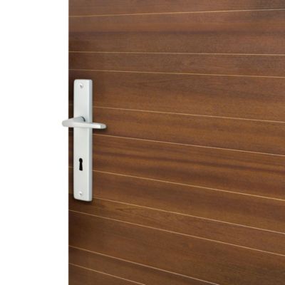 Ensemble poignée sur plaque rectangulaire serrure Colan effet argenté satin gris L.106mm x l.39.8mm 