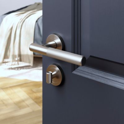 Ensemble poignée sur rosace rond à visser GoodHome Irus effet nickel satin gris Ø50mm