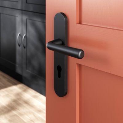 Ensemble poignée sur plaque rondcylindre GoodHome Dizel effet nickel mat noir L.121.5mm x l.42mm ent