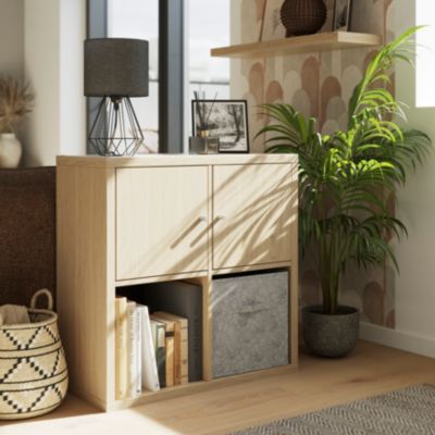 Étagère modulable 4 cubes avec 2 portes GoodHome Mixxit effet chêne