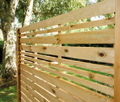 Panneau droit de clôture Mahoe en lames bois déstructurées ajourées traitées marron L. 180 x H.60 cm