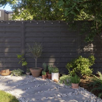 Panneau droit de clôture Ozora en bois anthracite ép.35 mm L. 180 x H.180 cm