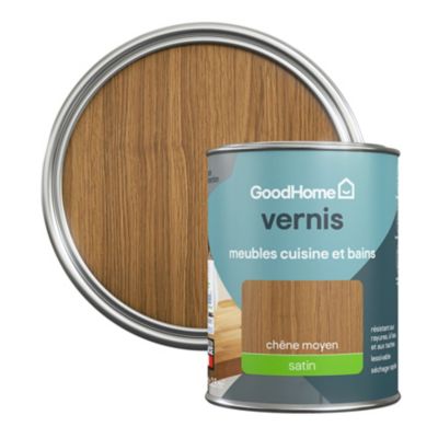 Vernis meubles cuisine et bains GoodHome chêne moyen satin 250 ml