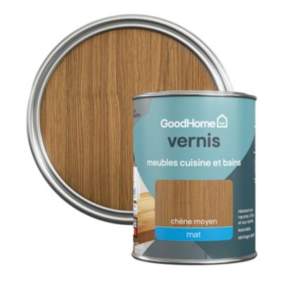 Vernis meubles cuisine et bains GoodHome chêne moyen mat 250 ml