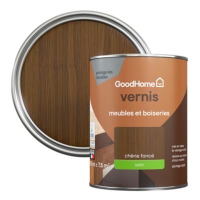 Vernis meubles et boiseries GoodHome satin chêne foncé 750 ml