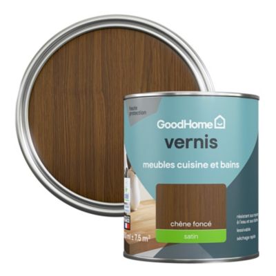 Vernis meubles cuisine et bains GoodHome chêne foncé satin 750 ml