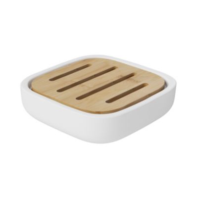 Porte savon en céramique et bambou, blanc, GoodHome Cervia