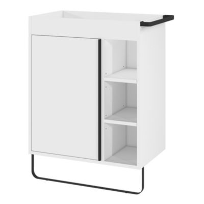 Meuble vasque faible profondeur blanc avec porte-serviettes l.65 x H.82 x P.36 cm + plan vasque r?sine blanc + miroir  GoodHome Maza