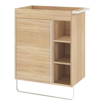 Meuble sous vasque faible profondeur à poser l.65 x H.82 x P.36 cm, effet bois, avec porte-serviettes, GoodHome Maza