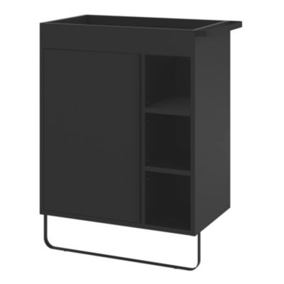 Meuble sous vasque faible profondeur à poser l.65 x H.82 x P.36 cm, noir, avec porte-serviettes, GoodHome Maza
