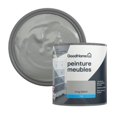 Peinture pour meubles bois, mélaminé et métal GoodHome mat gris Long Island 500ml