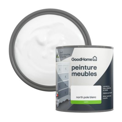 Peinture pour meubles bois, mélaminé et métal GoodHome satin blanc North Pole blanc 500ml