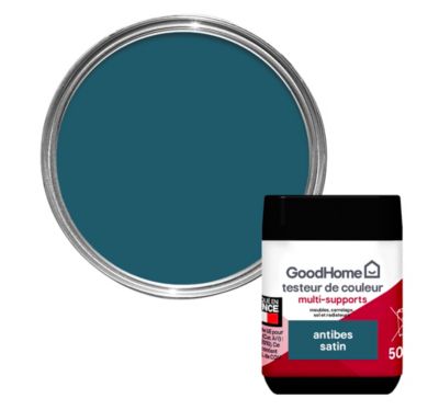 Peinture multisupport multi-matériaux GoodHome satin bleu Antibes 50ml
