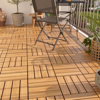 Lot 4 dalles de terrasse extérieur bois d'acacia Floro Klikstrom L.30 x l.30 cm