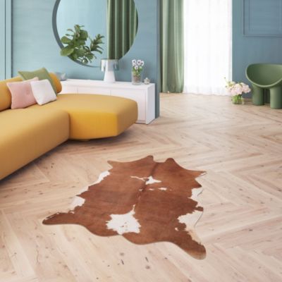 Tapis imitation peau de vache et effet daim GoodHome l.155x L.190 cm marron et blanc