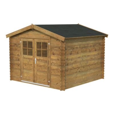 Abri de jardin Klikstrom Belaïa bois traité autoclave marron surface ép.28 mm totale 9.3m²