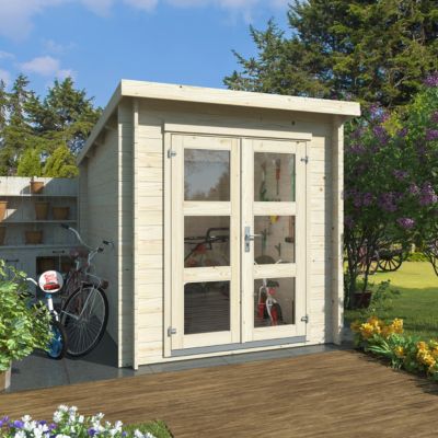 Abri de jardin Klikstrom Belaïa naturel ép.28 mm toiture monopente surface totale 6.72m² - Klikstrom