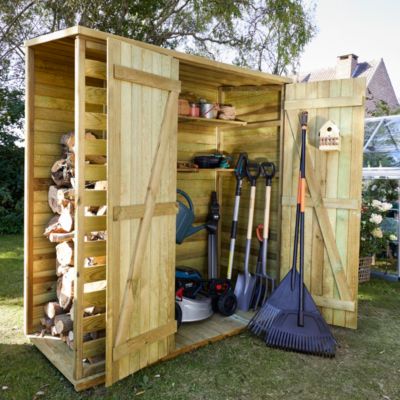 Armoire de jardin avec abri-bûches en bois traité autoclave Klikstrom Losino