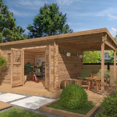 Abri de jardin Klikstrom Taman bois traité autoclave marron ép.34 mm toiture monopente  surface totale 19.5m² - Klikstrom