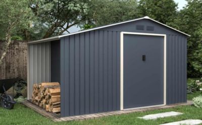 Abri de jardin métal gris anthracite avec bûcher