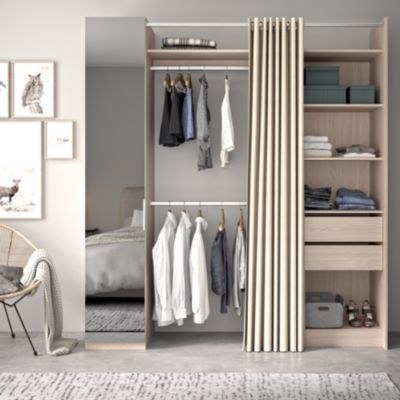 Kit dressing 1 colonne miroir effet chêne Sindora H. 220 x L. 200 x P. 50 cm. - Goodhome